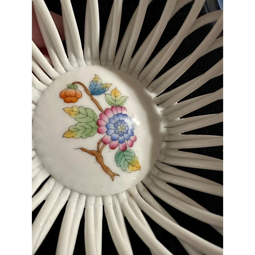 Vintage Herend Queen Victoria Open Weave‎ Floral Flowers Basket Bowl 4.75